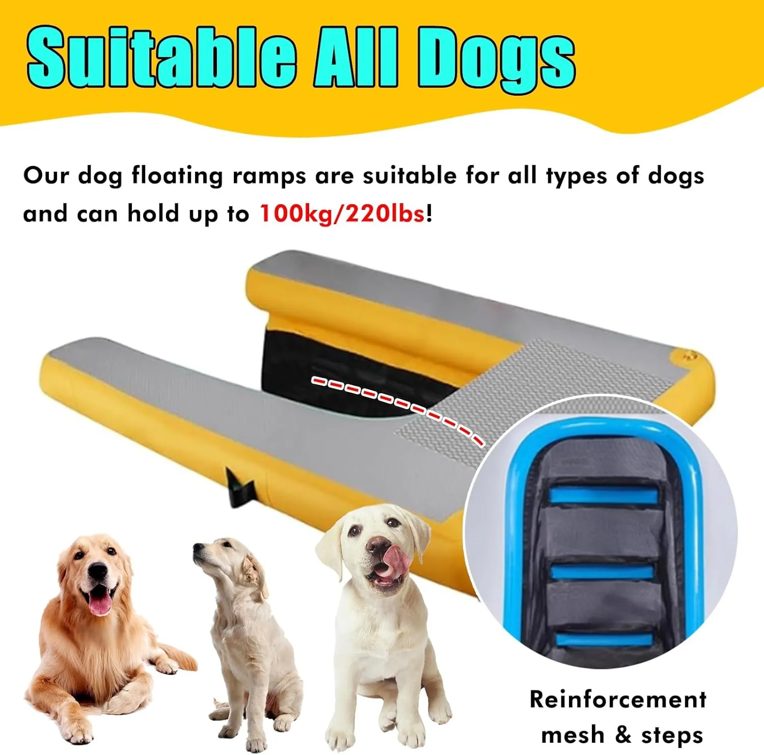 High Visibility Dog Pool Ramp Above Ground Pool, Inflatable Dog Boat Ramp Ladder for Pontoon Boat/Beaches/Lake/Dock, Portable PVC Floating Dog Water Ramp with Steps Pump Handbag(Red)