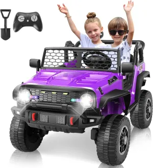 Hikole 2 Seater Battery Powered Cars for Kids, 4x100W Powerful Motor Electric Vehicles w/Remote Control, Multi-Functions Dashboard, Music & Shovel, Kids Cars to Drive 24v for Boys Girls, Purple