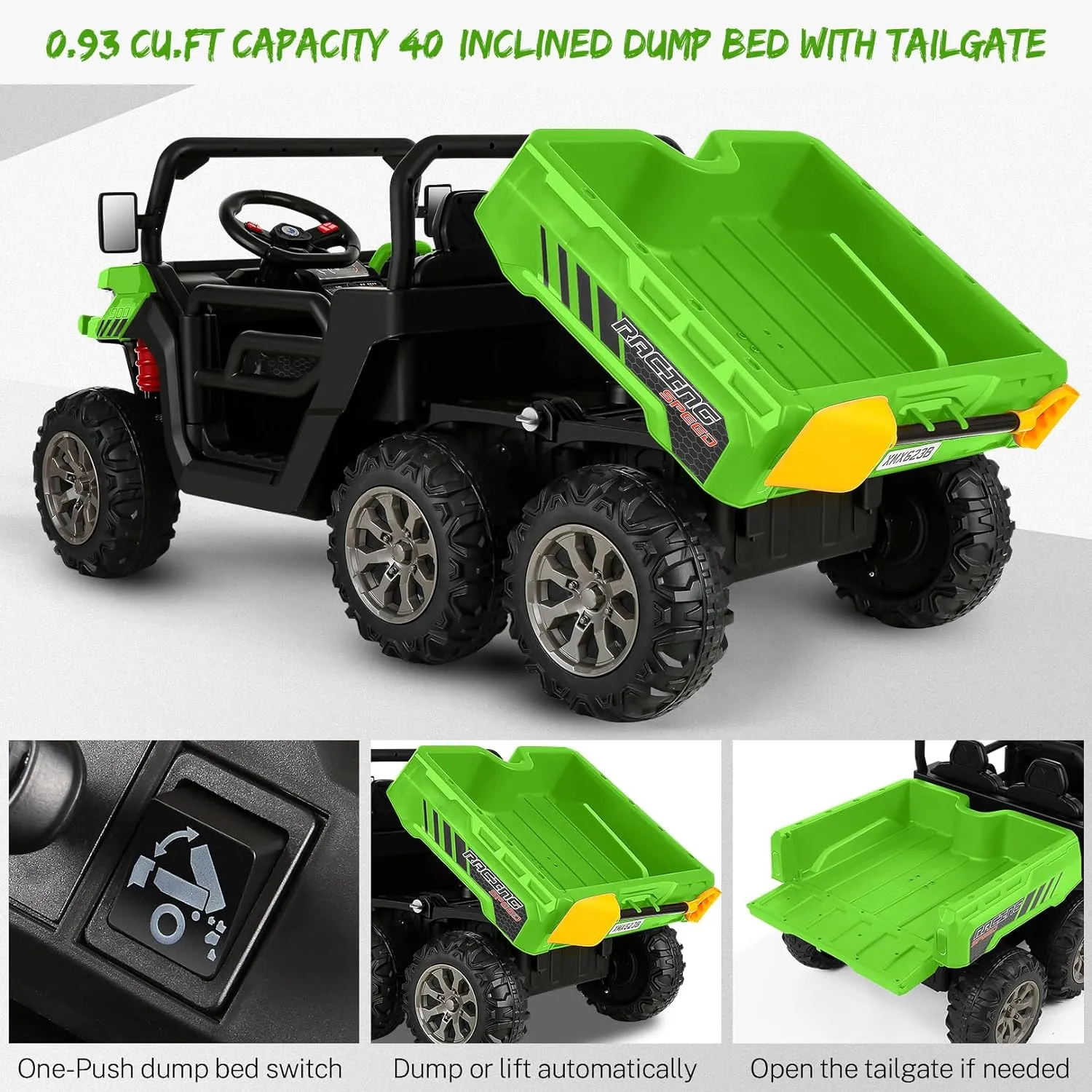 Hikole 24V Kids Electric Ride On Car, 2-Seater UTV for Big Kids w/Remote Control, Dump Bed, 6 Wheeler 24 Volt Battery Powered Cars with Spring Suspension, 4WD, 5 MPH, Music-Gift for Boys&Girls Age 4-8