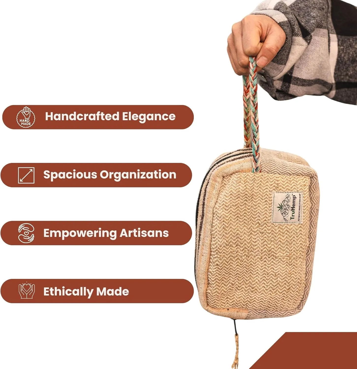 Himalayan Hemp Toiletry Kit – Natural Hemp Travel Pouch with Spacious Storage, Dual Zipper Compartments, Soft Cotton Lining