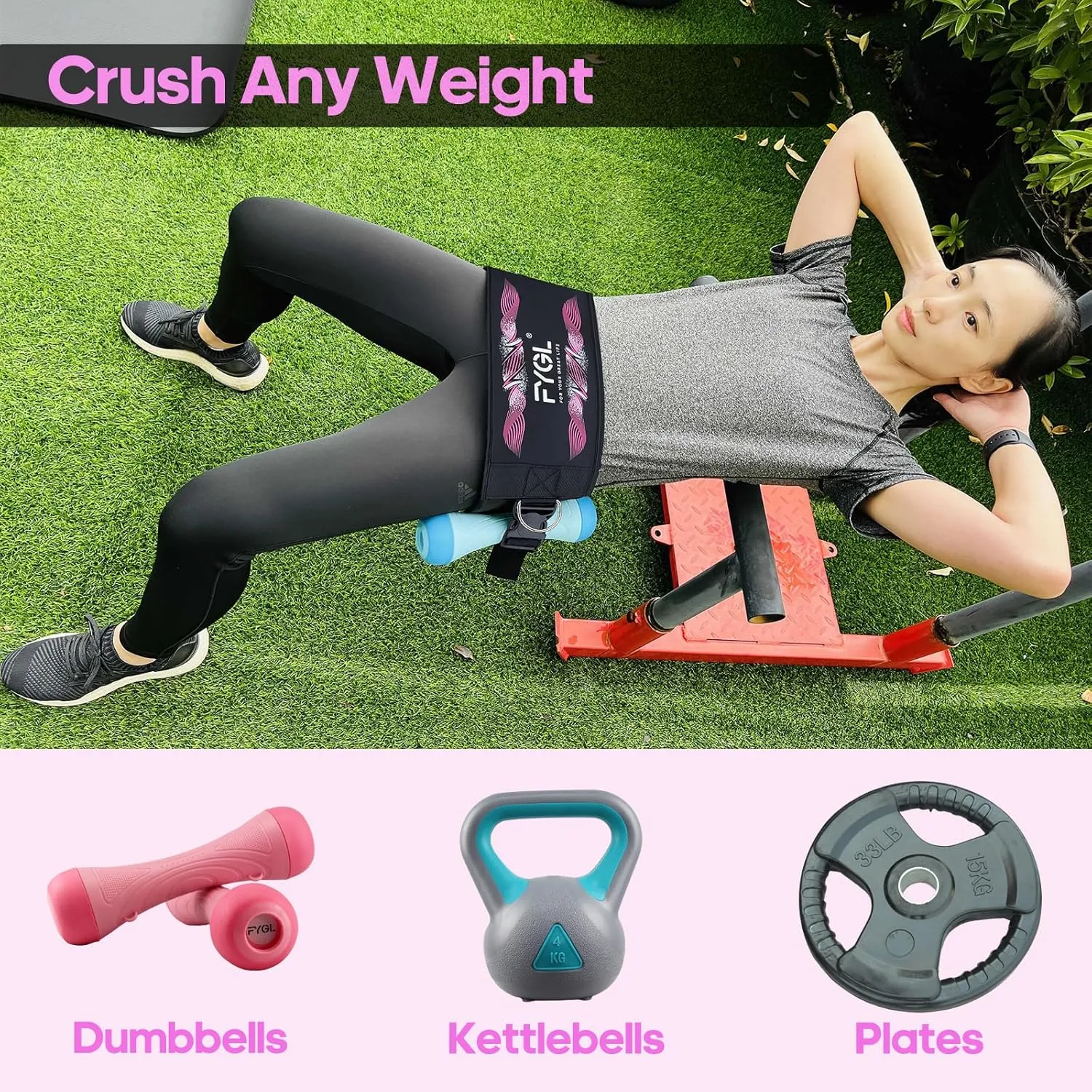 Hip-Thrust-Belt, Foldable Design, Slip-Resistant Padding, Supports 300 lbs, Ideal for Glutes Training with Dumbbells, Kettlebells & Plates, Great for Gym & Home Hip Thrust Workouts