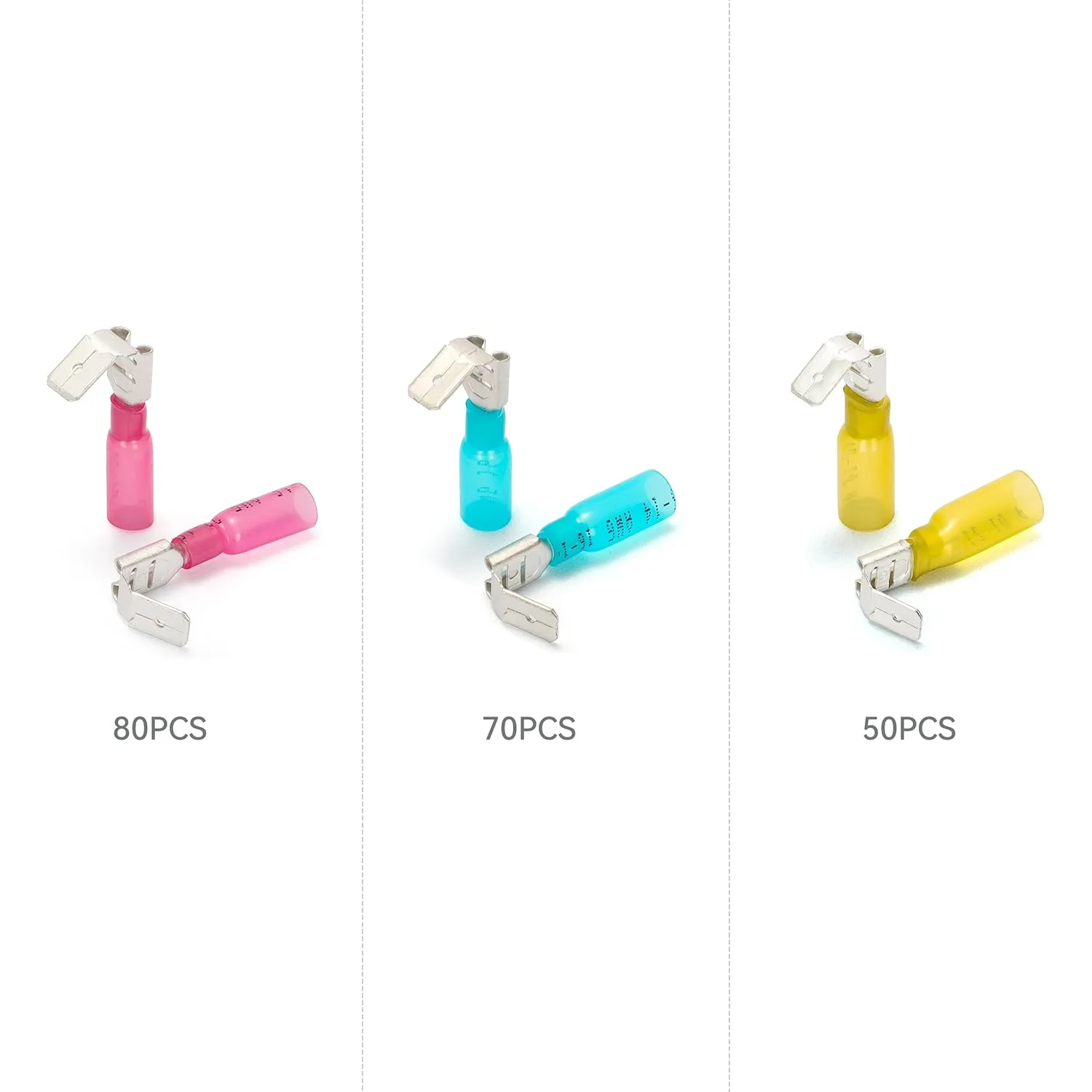HKS 200PCS AWG 22-10 Piggyback Spade Connector Kit - Heat Shrink Electrical Quick Disconnect Wire Connectors Kit - Tinned Copper - Automotive Marine Crimp Terminal - Waterproof and Insulated