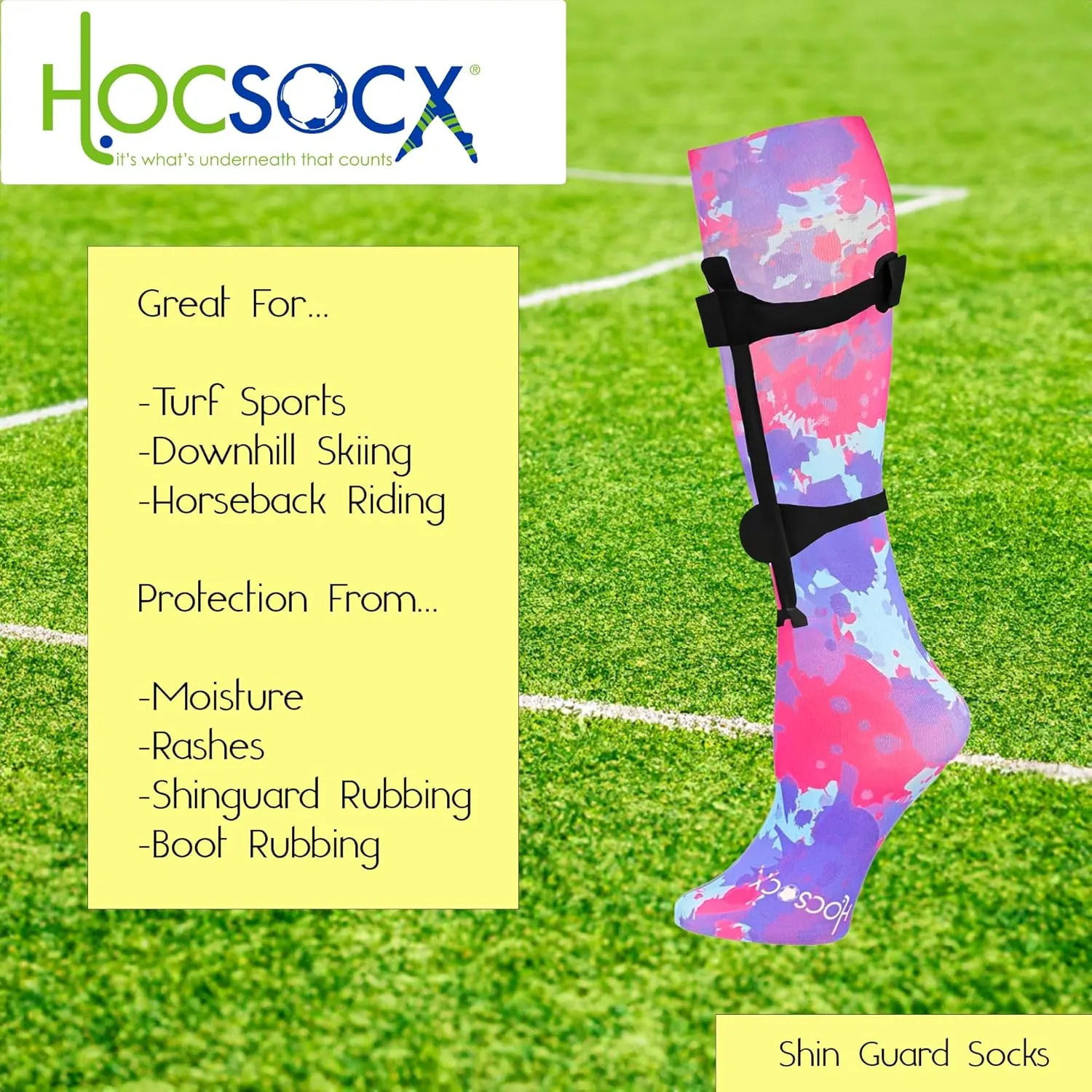 Hocsocx Splatter Socks Performance Liner Moisture-Wicking Protection for Field Hockey, Ice Hockey, and Soccer
