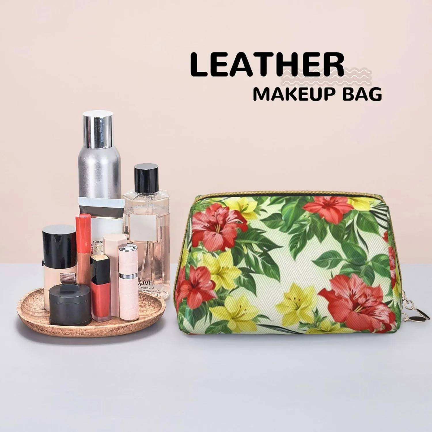 Hojas Tropicales Y Flores Toiletry Pouch, Travel-Friendly Makeup Organizer For Makeup Brushes, Lipsticks