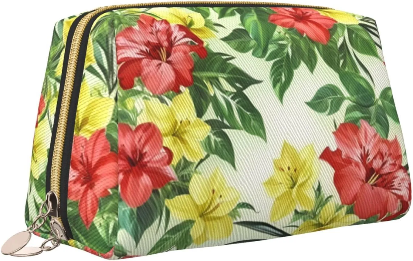 Hojas Tropicales Y Flores Toiletry Pouch, Travel-Friendly Makeup Organizer For Makeup Brushes, Lipsticks