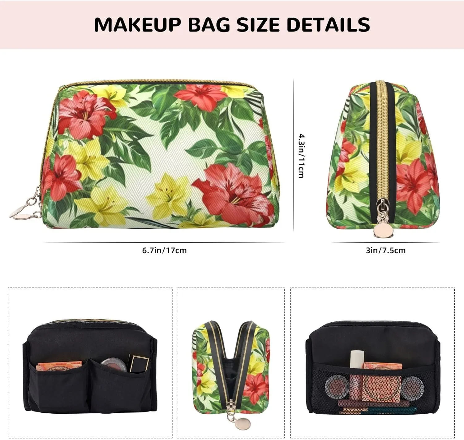 Hojas Tropicales Y Flores Toiletry Pouch, Travel-Friendly Makeup Organizer For Makeup Brushes, Lipsticks