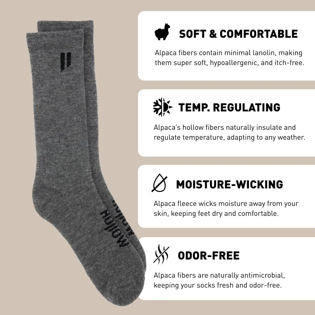 HOLLOW Alpaca Crew Socks for Men and Women, Moisture Wicking Alpaca Socks for Hiking, Running, Temperature Regulating