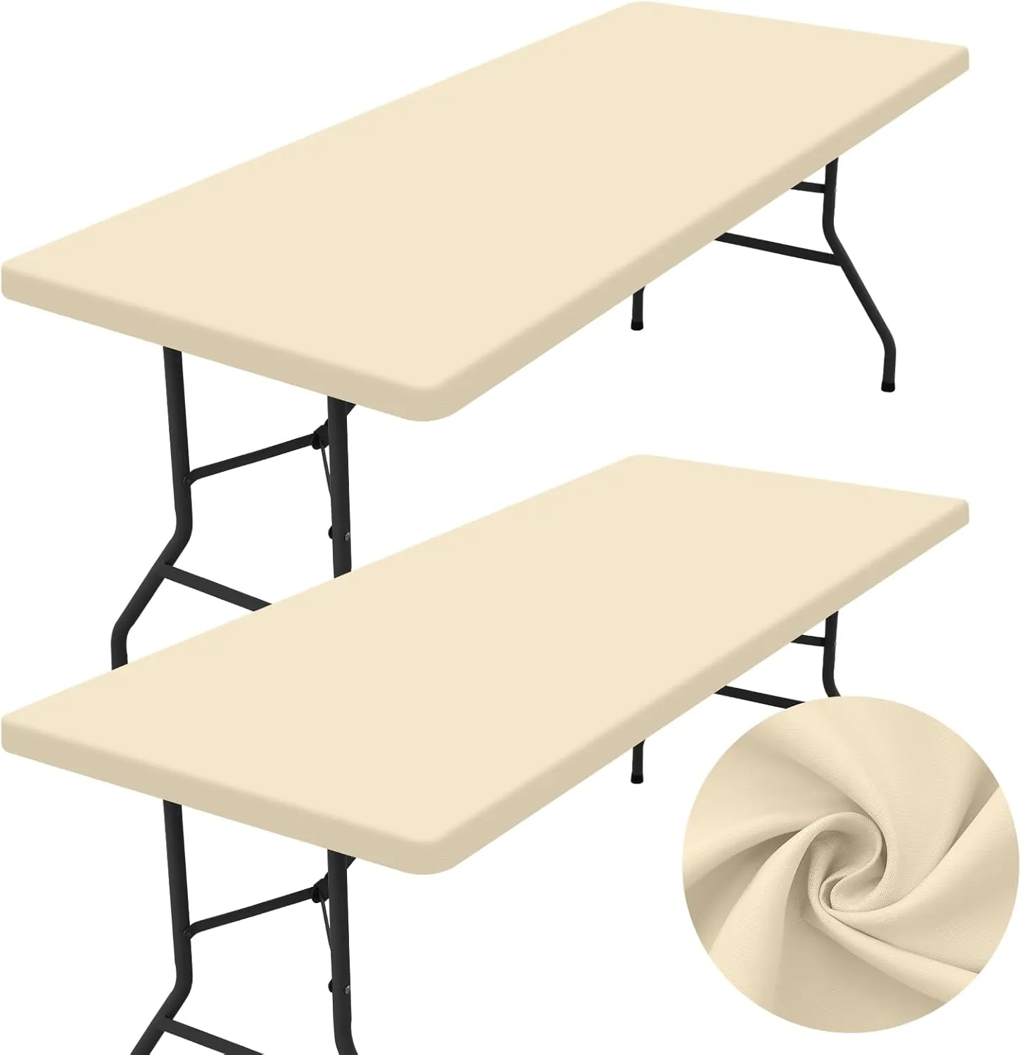 homing 2 Pack Rectangle Table Cloth, Elastic Fitted Fabric Tablecloth Fits for 8 Foot Folding Tables, Washable Table Cover for Picnic, Camping, Indoor & Outdoor (Champagne, 30" x 96")