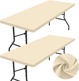 homing 2 Pack Rectangle Table Cloth, Elastic Fitted Fabric Tablecloth Fits for 8 Foot Folding Tables, Washable Table Cover for Picnic, Camping, Indoor & Outdoor (Champagne, 30" x 96")