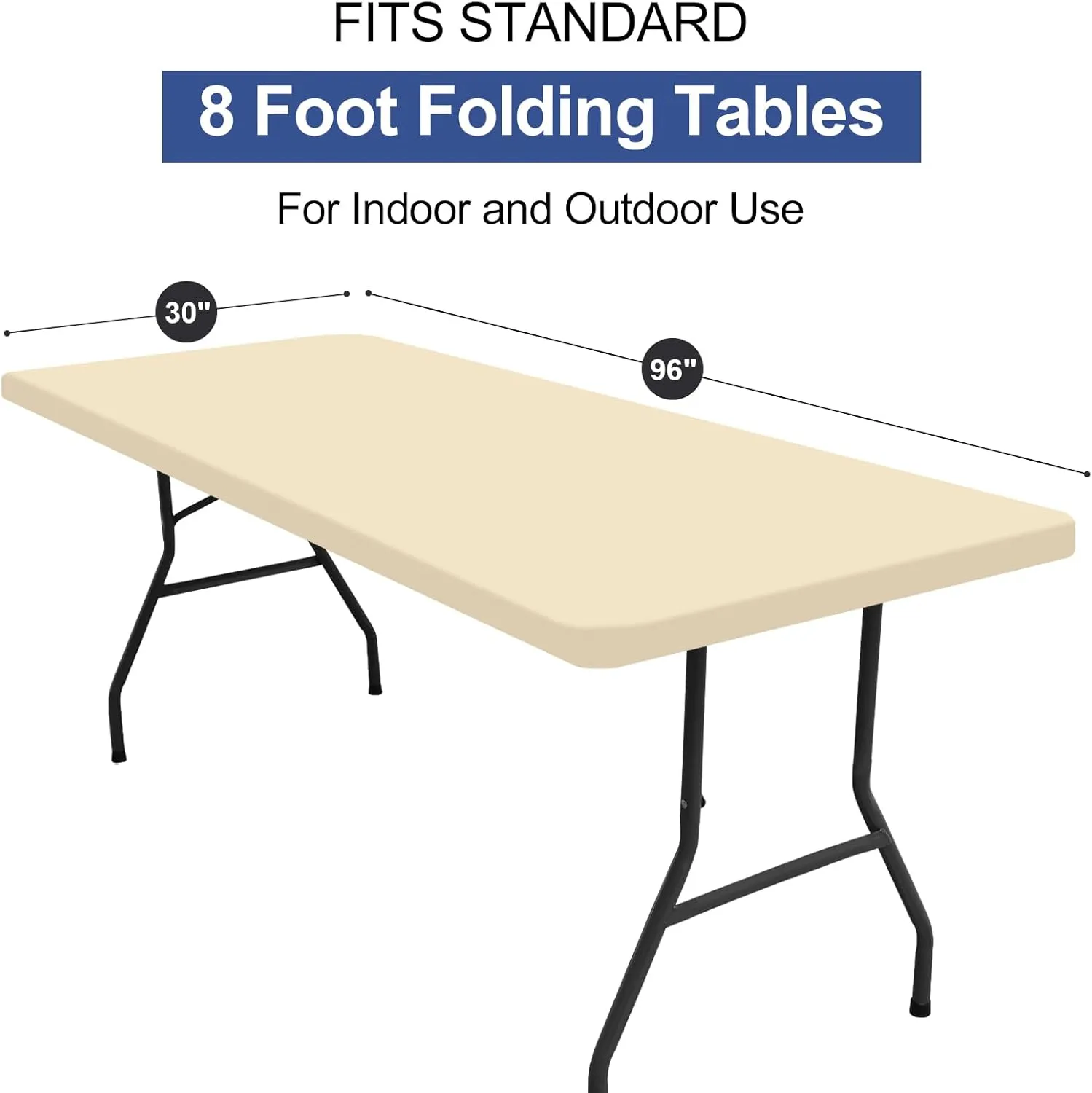 homing 2 Pack Rectangle Table Cloth, Elastic Fitted Fabric Tablecloth Fits for 8 Foot Folding Tables, Washable Table Cover for Picnic, Camping, Indoor & Outdoor (Champagne, 30" x 96")
