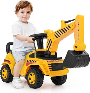 HONEY JOY Ride On Excavator, Ride On Push Car for Toddlers, Outdoor Digging Scooper w/Working Shovel, Storage, Ride on Construction Vehicle for Kids, No Power Ride On Toy for Boys Girls, Yellow