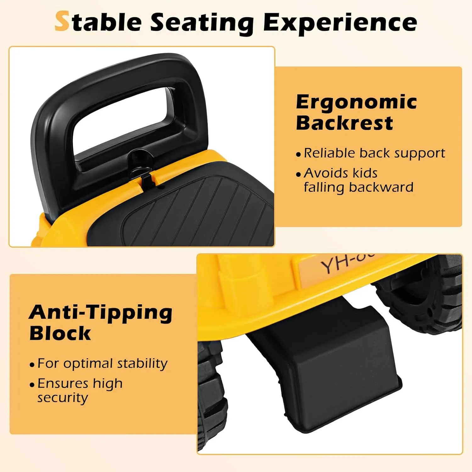 HONEY JOY Ride On Excavator, Ride On Push Car for Toddlers, Outdoor Digging Scooper w/Working Shovel, Storage, Ride on Construction Vehicle for Kids, No Power Ride On Toy for Boys Girls, Yellow