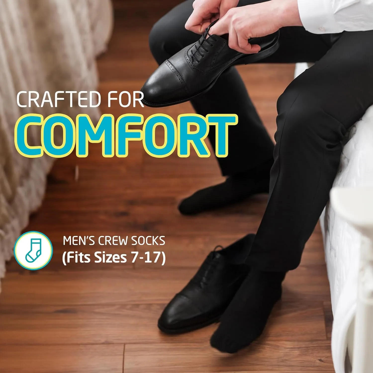 HOT FEET Thin Crew Summer Socks for Men - 5 Pack, Breathable, Moisture Wicking, Lightweight, Ribbed Cotton Socks, Sizes 7-17