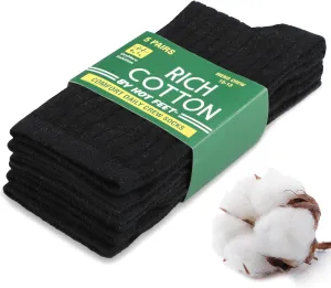 HOT FEET Thin Crew Summer Socks for Men - 5 Pack, Breathable, Moisture Wicking, Lightweight, Ribbed Cotton Socks, Sizes 7-17