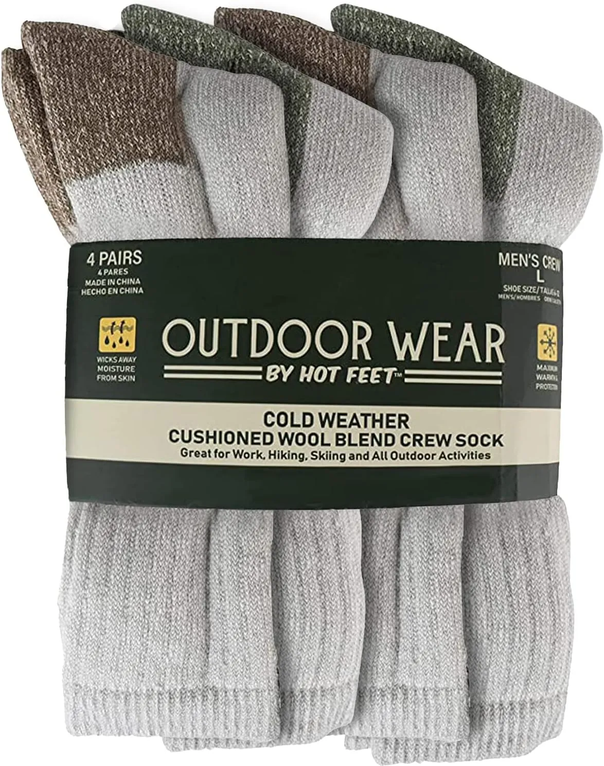 HOT FEET ﻿﻿﻿Wool Work Socks for Men & Women, Thick Winter Moisture Wicking Warm Boot Crew Socks - 4 Pack, Size 4-12.5
