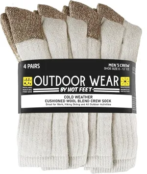 HOT FEET ﻿﻿﻿Wool Work Socks for Men & Women, Thick Winter Moisture Wicking Warm Boot Crew Socks - 4 Pack, Size 4-12.5