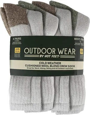HOT FEET ﻿﻿﻿Wool Work Socks for Men & Women, Thick Winter Moisture Wicking Warm Boot Crew Socks - 4 Pack, Size 4-12.5