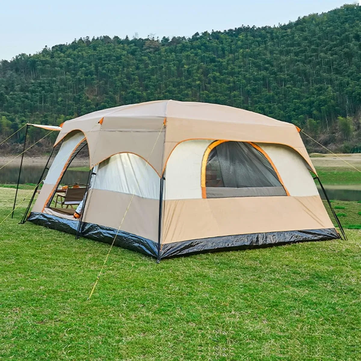 House Tent Large Tents for Camping Hiking Party,Multi-Family Tent with Mesh Windows,Sturdy Steel Poles,Waterproof Double Layer,Outdoor Tent Sun Shelter (Size : 2-6 Persons)