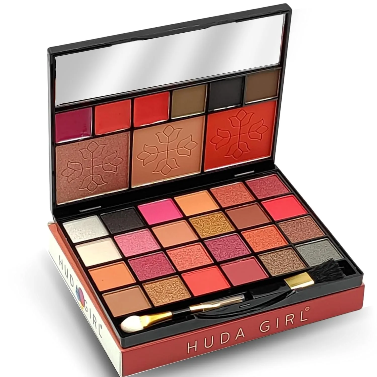 H.U.DA GIRL Makeup Kit with Mirror - Includes 24 Eyeshadow Palette with Brush, 3 Eyebrow Powder, 3 Lip Gloss, 2 Applicator, Blush Contour and Highlighter Palette for Girl & Womens
