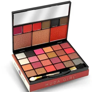 H.U.DA GIRL Makeup Kit with Mirror - Includes 24 Eyeshadow Palette with Brush, 3 Eyebrow Powder, 3 Lip Gloss, 2 Applicator, Blush Contour and Highlighter Palette for Girl & Womens