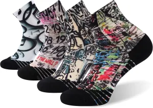 HUSO Running Socks Mens Womens Novelty Funny Colorful Print Anti-blister Athletic Sports Quarter Socks 1,3,4,7 Pairs