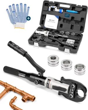 Hydraulic Copper Tube Fittings 1/2, 3/4, 1" Press Crimping Tool Kit Pex Pipe Crimper Pressing Pliers Stainless PEX Press Sleeves for Narrow Space Tee Copper Pipe
