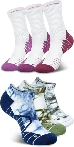 Hylaea 6 Pairs Running Socks for Men, Coolmax Anti-Blister Cushion Socks for Athletic, Padded Moisture Wicking & Seamless Size S Red & Blue Green White
