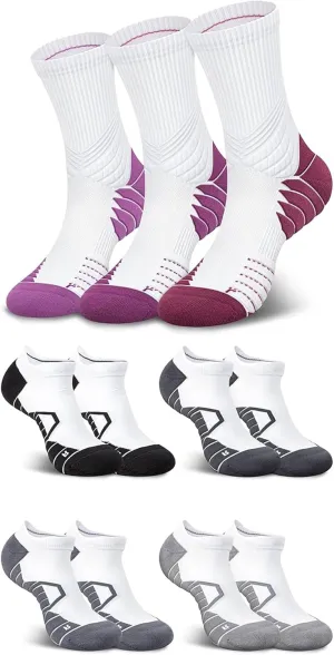 Hylaea 7 Pairs Running Socks for Men, Coolmax Anti-Blister Cushion Socks for Athletic, Padded Moisture Wicking & Seamless Size L Red & Black Grey White