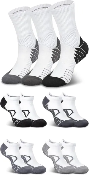 Hylaea 7 Pairs Running Socks for Men, Coolmax Anti-Blister Cushion Socks for Athletic, Padded Moisture Wicking & Seamless Size XL Grey & Black Grey White