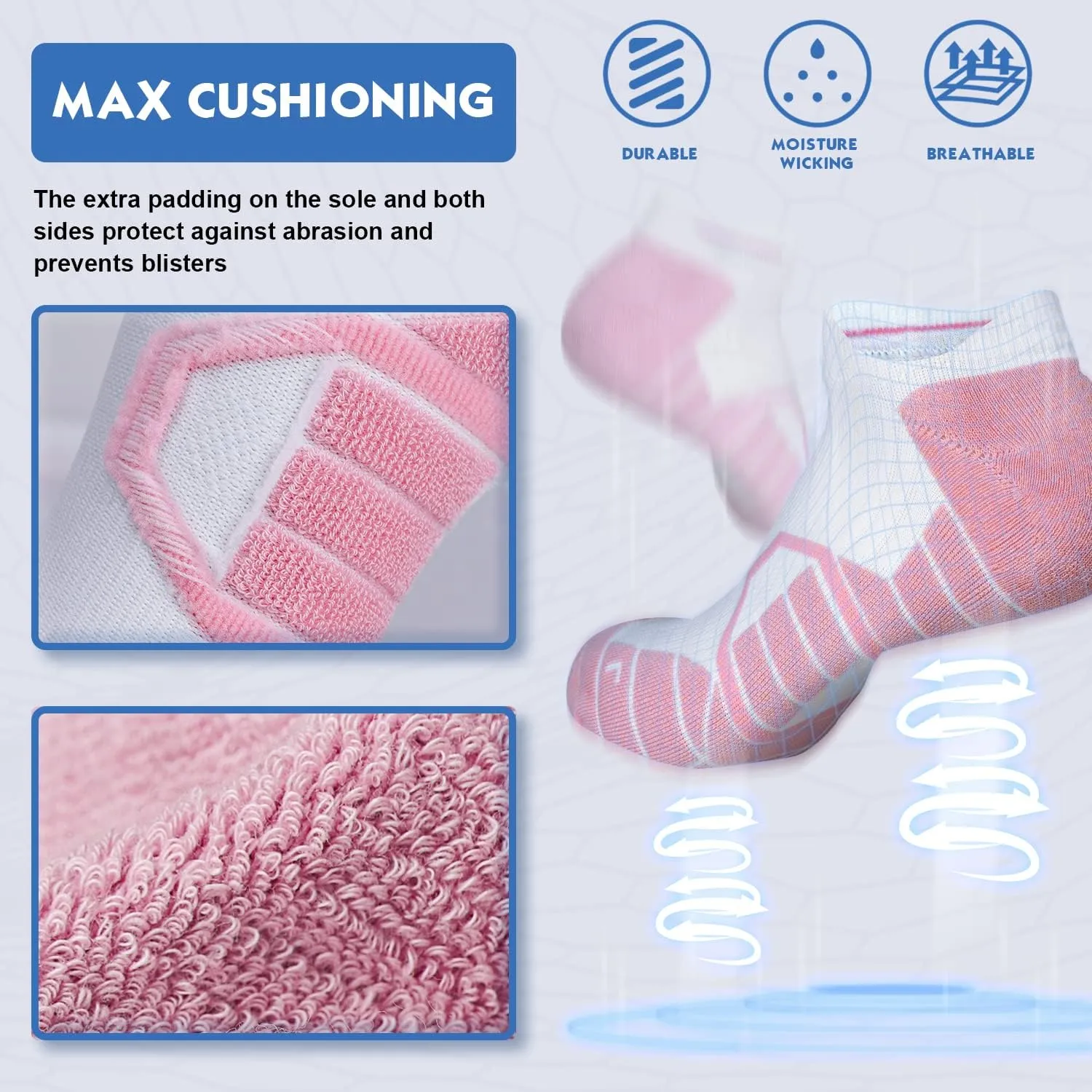 Hylaea Athletic Running Socks Cushion Padded Moisture Wicking Low Cut