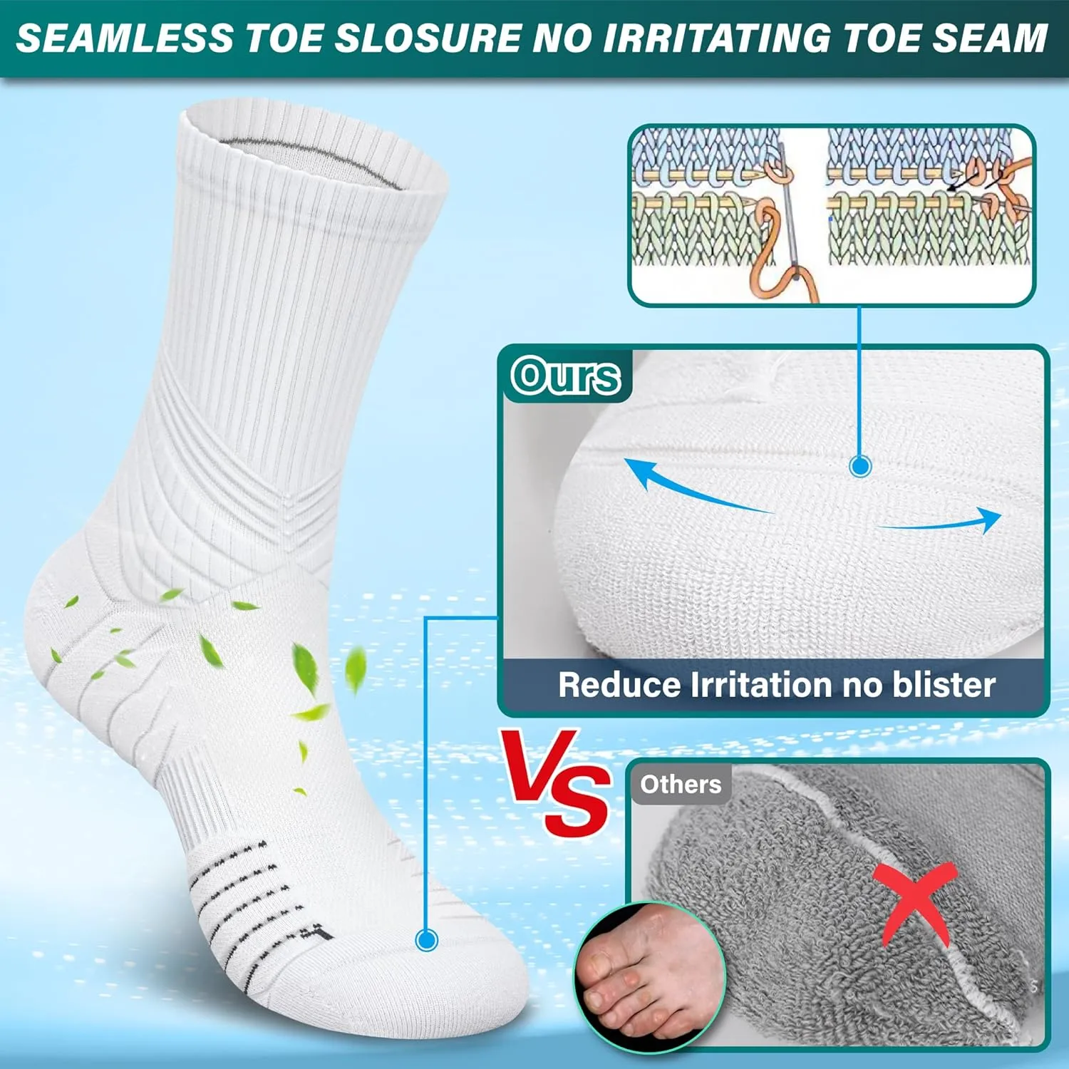 Hylaea Compression Running Socks for Men, Coolmax Anti-Blister Cushion Crew Socks for Athletic Basketball Tennis