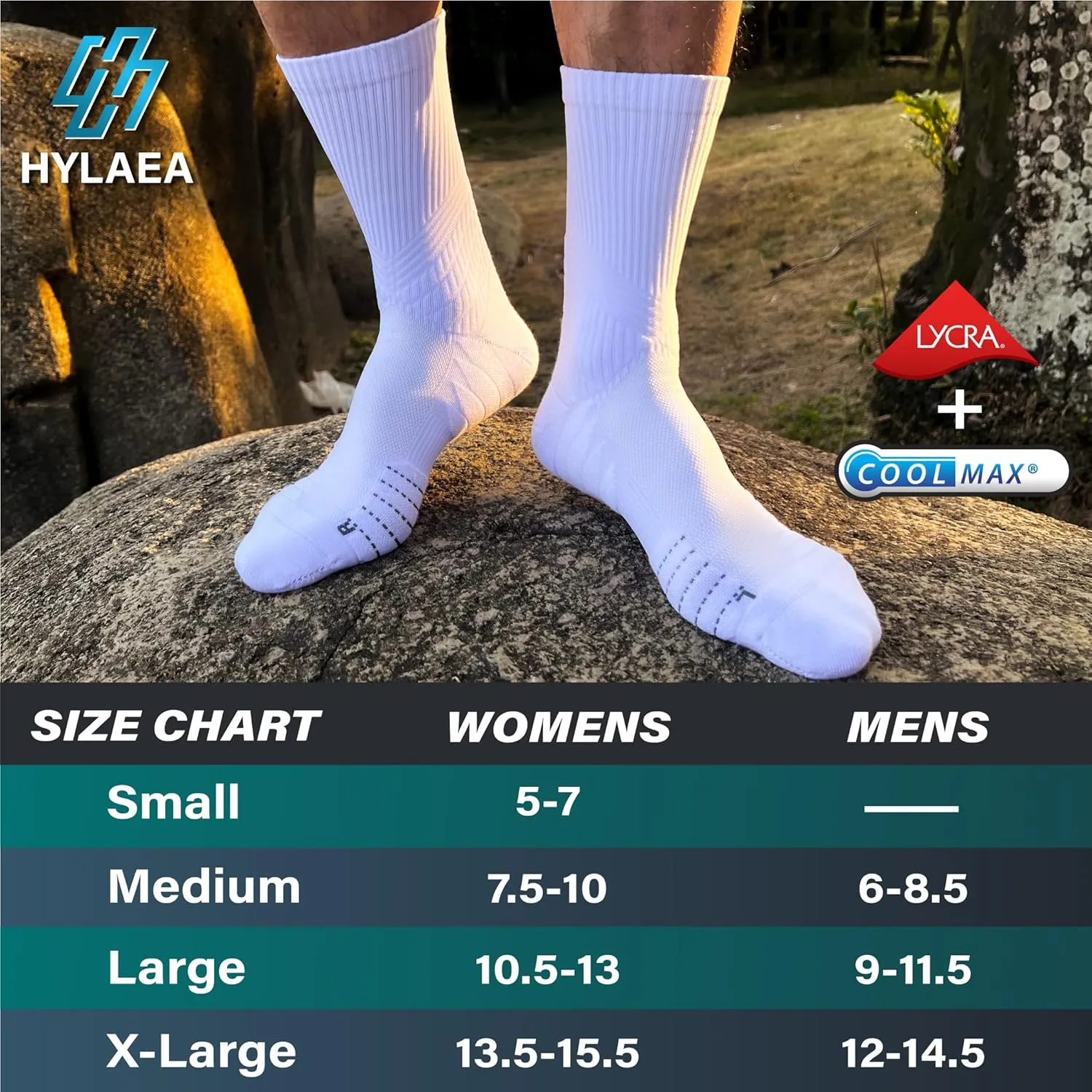 Hylaea Compression Running Socks for Men, Coolmax Anti-Blister Cushion Crew Socks for Athletic Basketball Tennis