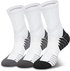 Hylaea Compression Running Socks for Men, Coolmax Anti-Blister Cushion Crew Socks for Athletic Basketball Tennis