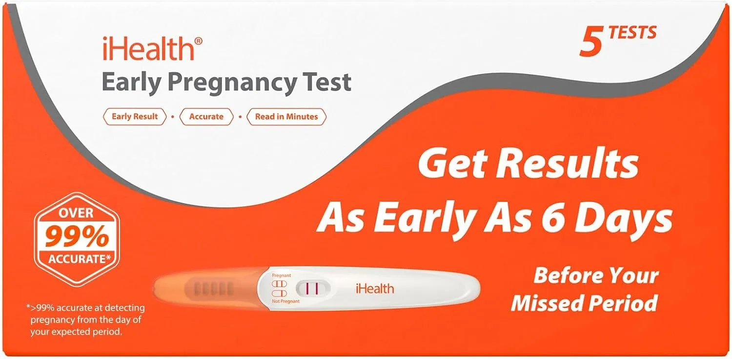 iHealth Early Detection Pregnancy Test, 5-Pack 99% Accurate Home HCG Test Kit, Results 6 Days Sooner with High-Sensitivity 10mIU/mL, Easy Dip & Read Clear Results