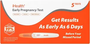 iHealth Early Detection Pregnancy Test, 5-Pack 99% Accurate Home HCG Test Kit, Results 6 Days Sooner with High-Sensitivity 10mIU/mL, Easy Dip & Read Clear Results