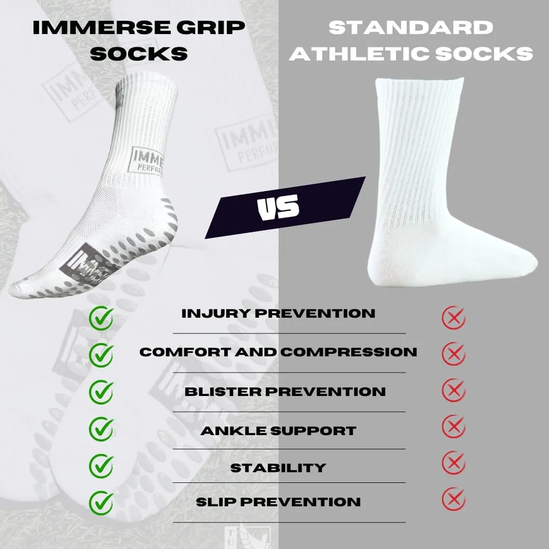 IMMERSE Performance Grip Sock - Anti Slip Sock - Men & Women - Soccer, Pilates - Hospital Sock - Comfort & Compressed - Crew