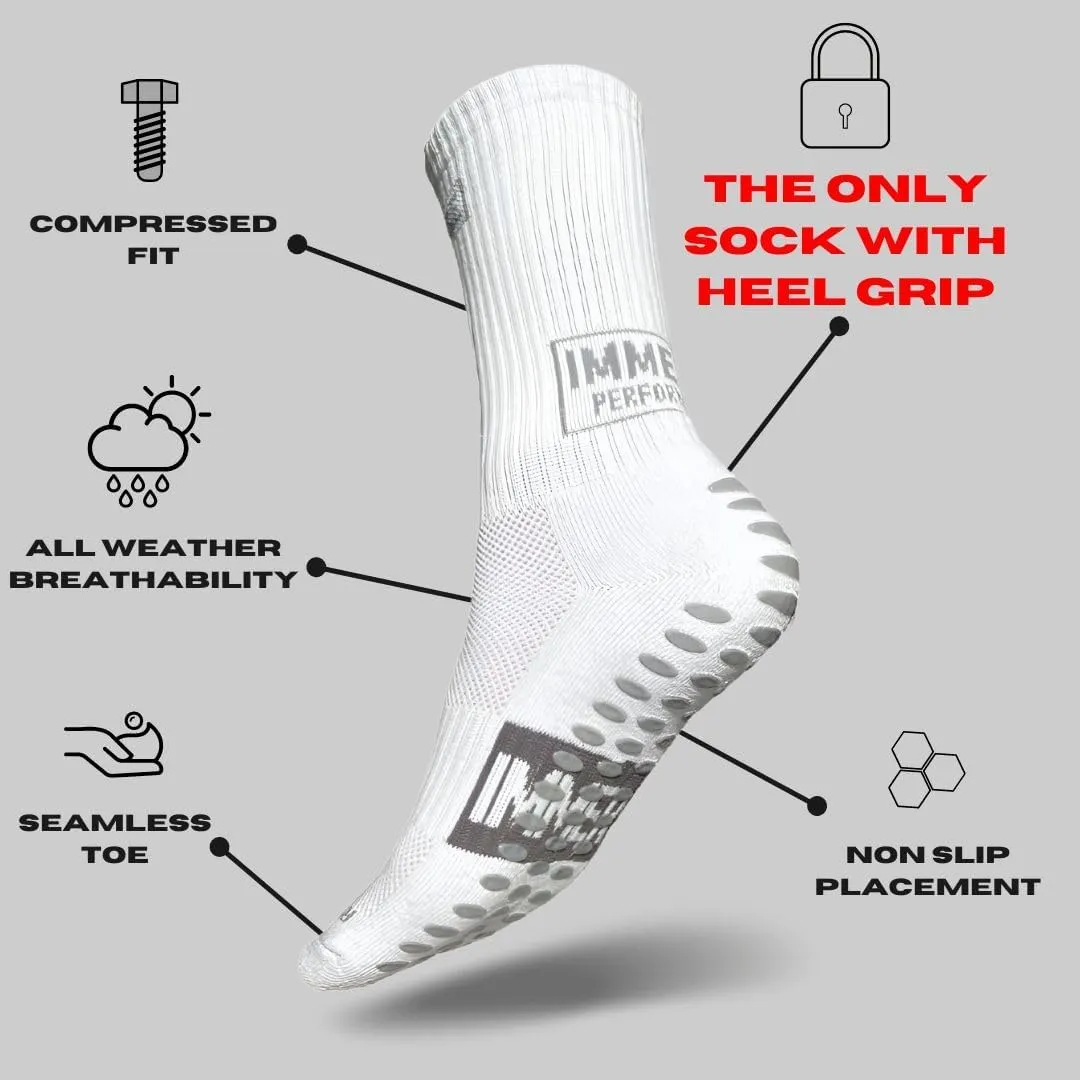 IMMERSE Performance Grip Sock - Anti Slip Sock - Men & Women - Soccer, Pilates - Hospital Sock - Comfort & Compressed - Crew