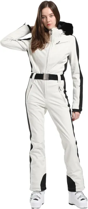 IMPHUT Women's One Piece Ski Suits Slim Waterproof Jumpsuits Windproof Snowsuit Insulated Ski Jumpsuit Skiing Sports