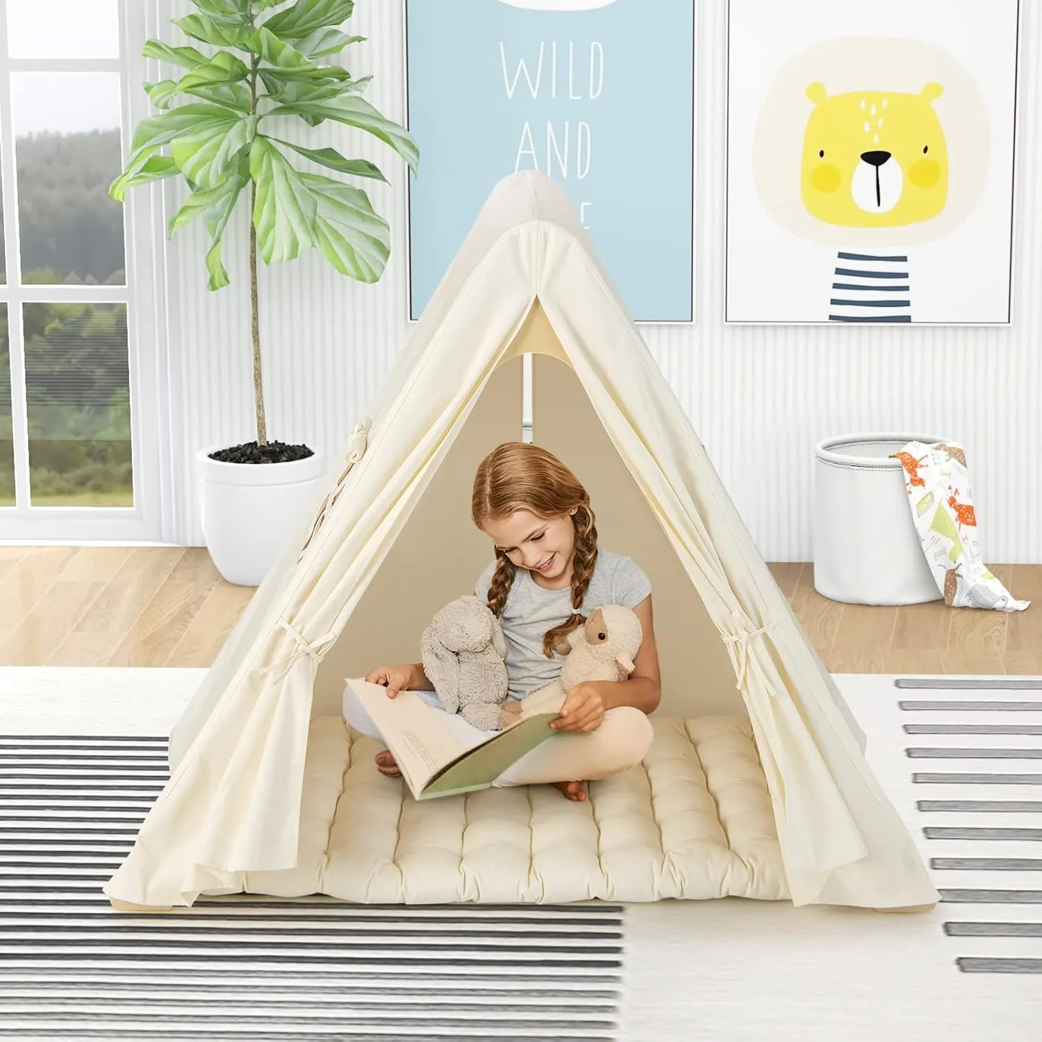 INFANS Triangle Climber with Tent Cushion Pad, 3 in 1 Climbing Triangle LadderToys for Toddlers, Wooden Montessori Climbing Play Set Indoor Outdoor Gym Learning Playset for Kids Boys Girls