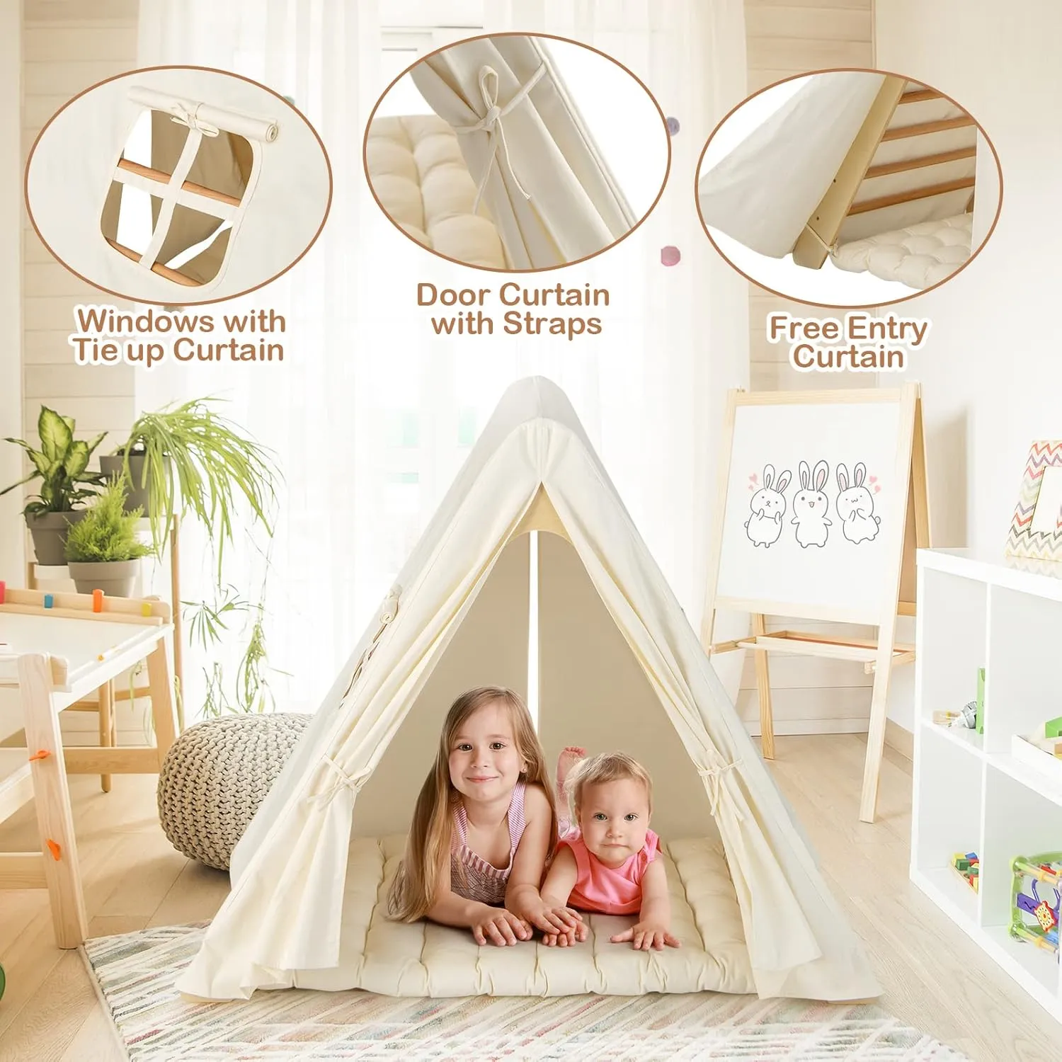 INFANS Triangle Climber with Tent Cushion Pad, 3 in 1 Climbing Triangle LadderToys for Toddlers, Wooden Montessori Climbing Play Set Indoor Outdoor Gym Learning Playset for Kids Boys Girls
