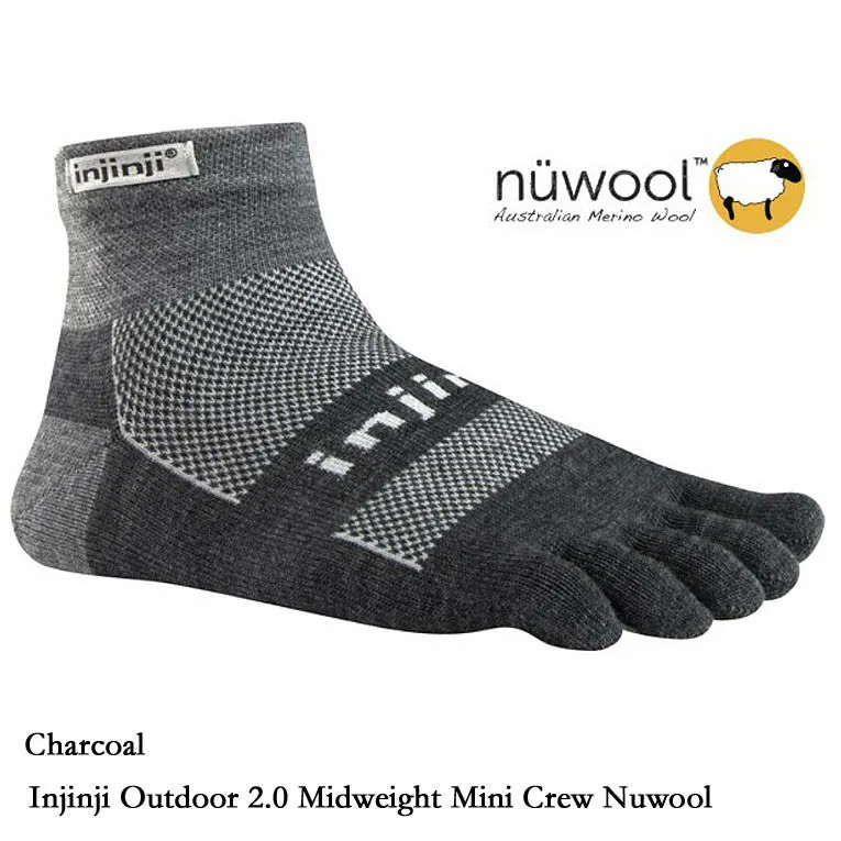 Injinji Outdoor 2.0 Midweight Mini Crew Socks - NuWool