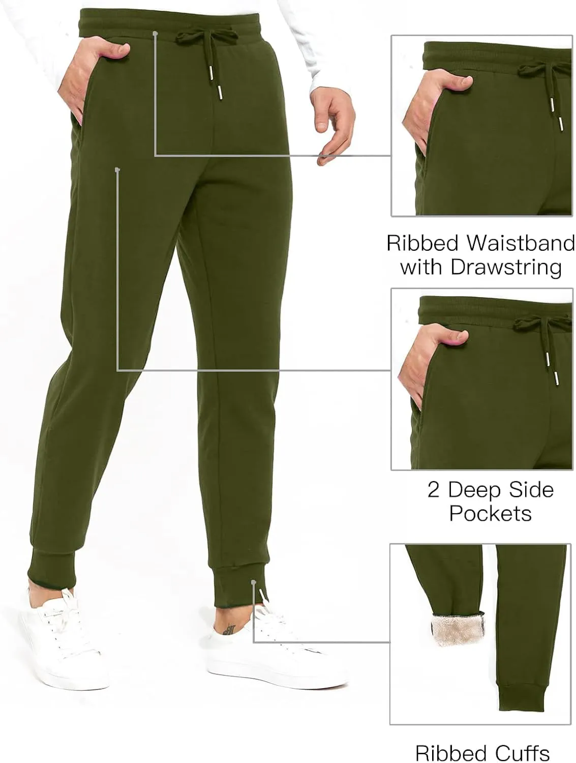 Inno Men's 30" 32" 34" 36" 38" Sherpa Fleece Lined Jogger Pants Warm Sweatpants Thermal Winter Athletic Lounge Short Tall