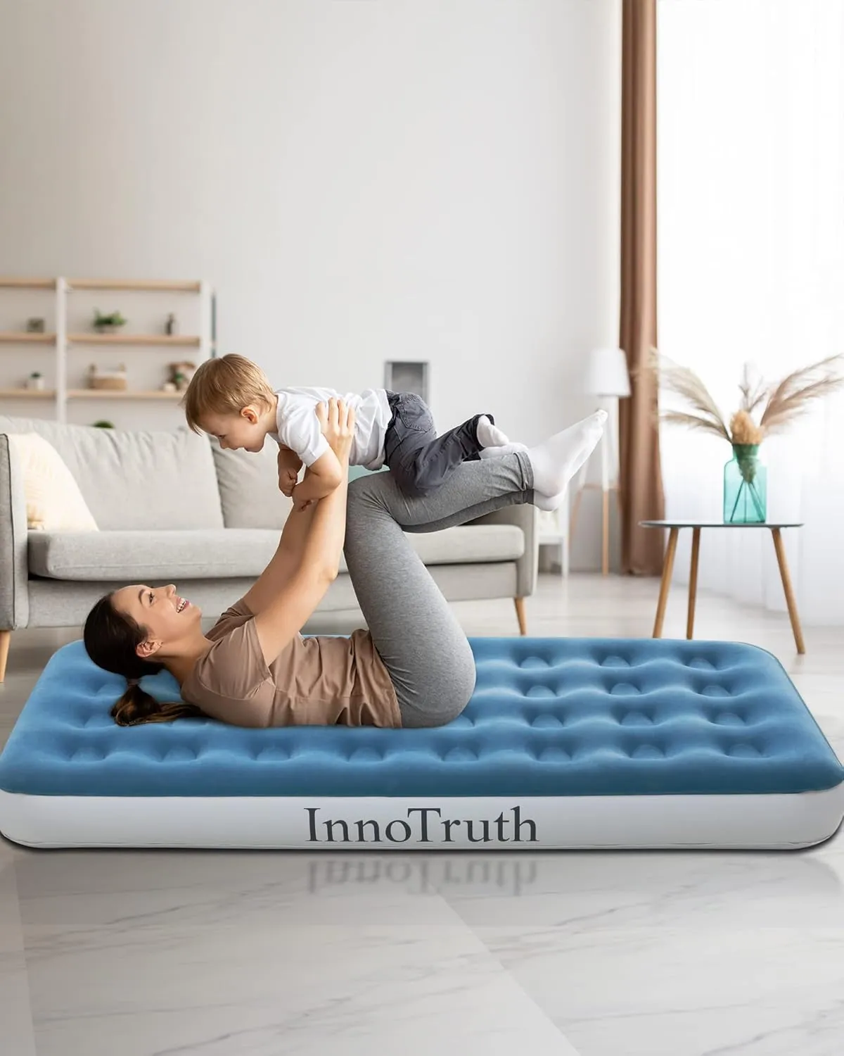 InnoTruth Twin Camping Air Mattress Bed, Single Rechargeable Handheld Electric Pump Inflatable Airbed, Raised Elevated Blow Up Mattresses for Guests, Portable and Foldable Bed for Home Travel