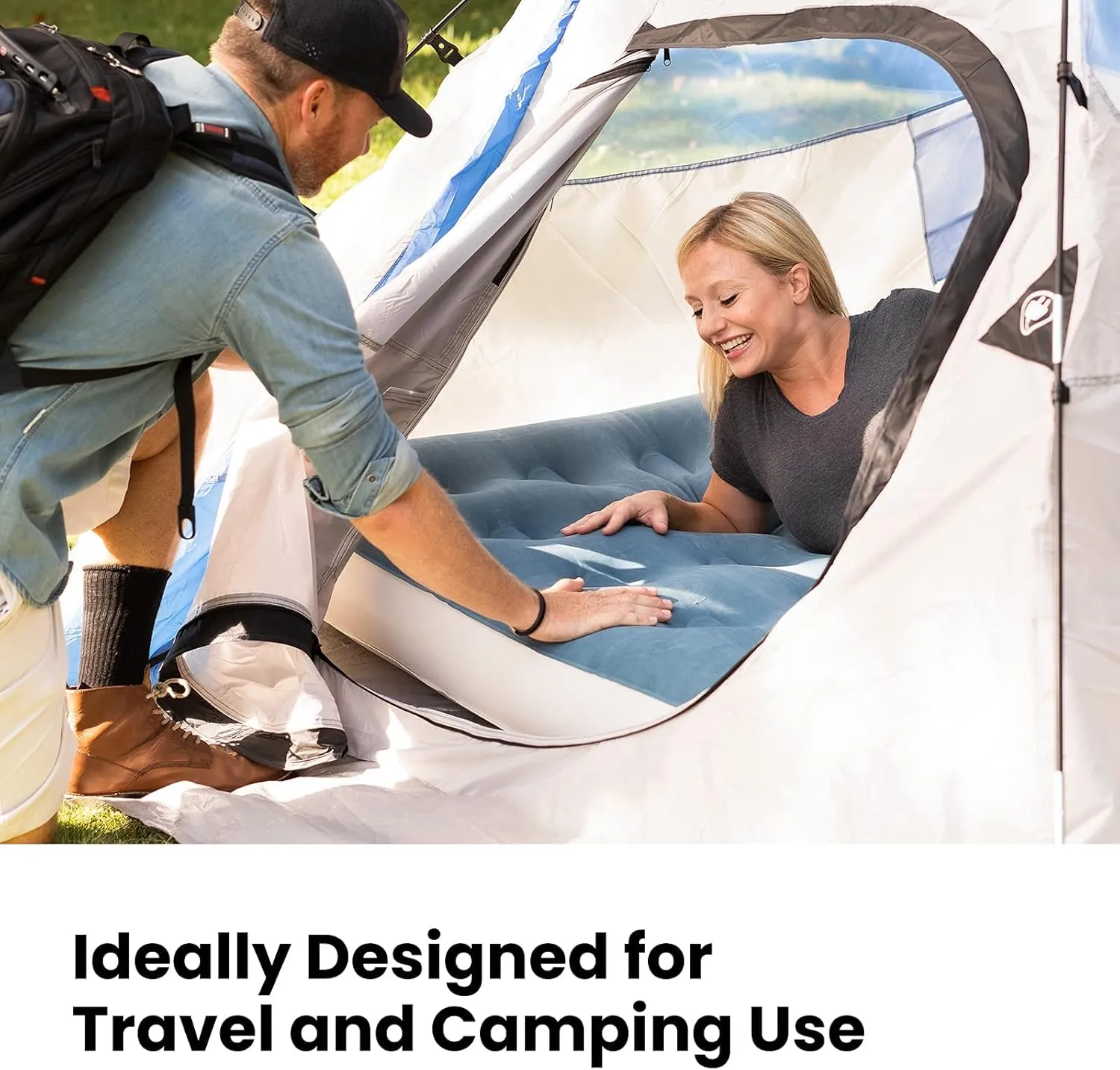 InnoTruth Twin Camping Air Mattress Bed, Single Rechargeable Handheld Electric Pump Inflatable Airbed, Raised Elevated Blow Up Mattresses for Guests, Portable and Foldable Bed for Home Travel