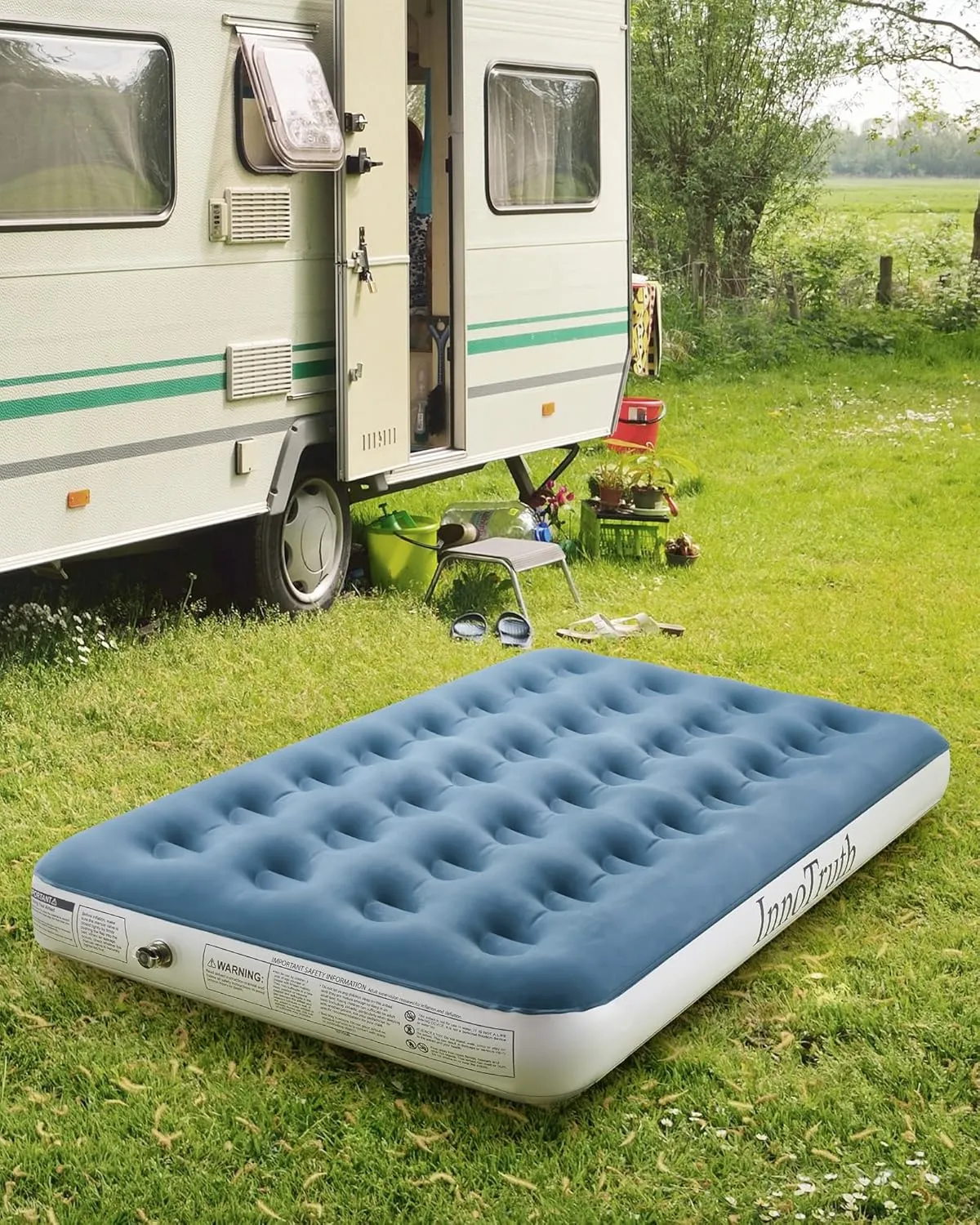 InnoTruth Twin Camping Air Mattress Bed, Single Rechargeable Handheld Electric Pump Inflatable Airbed, Raised Elevated Blow Up Mattresses for Guests, Portable and Foldable Bed for Home Travel