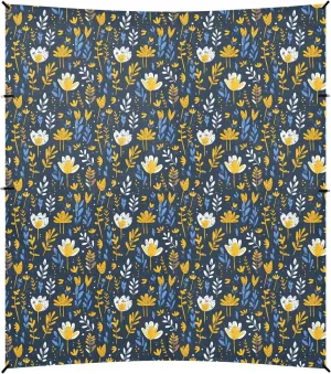 Iris Mustard Yellow and Denim Blue Beach Tent UPF50 Water-Resistant Portable Sunshade with Sandbags & Sand Shovel for Camping, Fishing, Backyard Fun