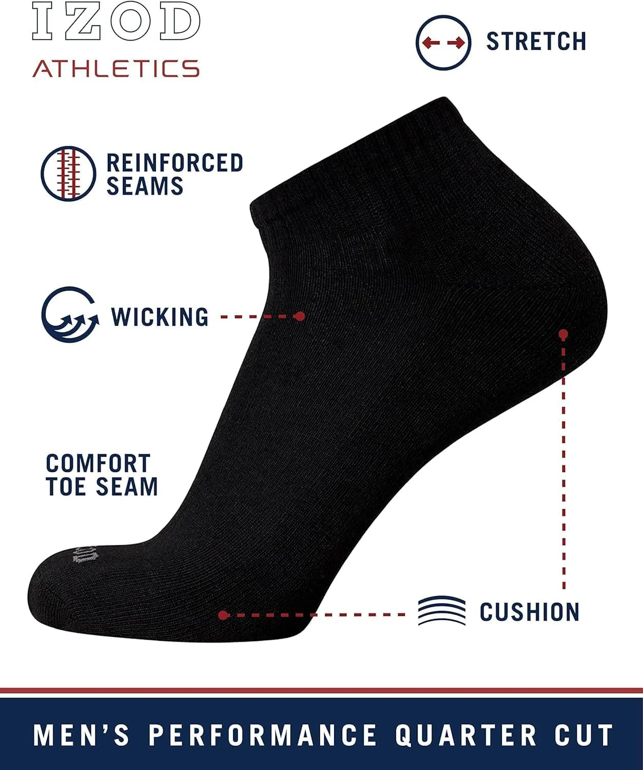 IZOD Men's Athletic Socks - Performance Cushion Quarter Socks (10 or 12 Pack)
