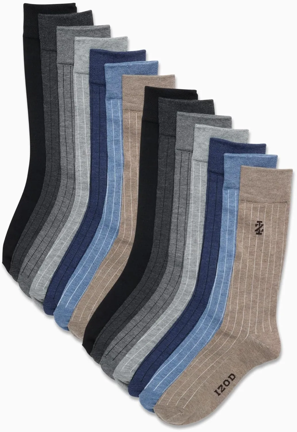 IZOD Men's Dress Socks - 14 Pack Lightweight Soft Comfort Stretch Crew Socks - Breathable Dress Socks for Men (Size:6-12.5)