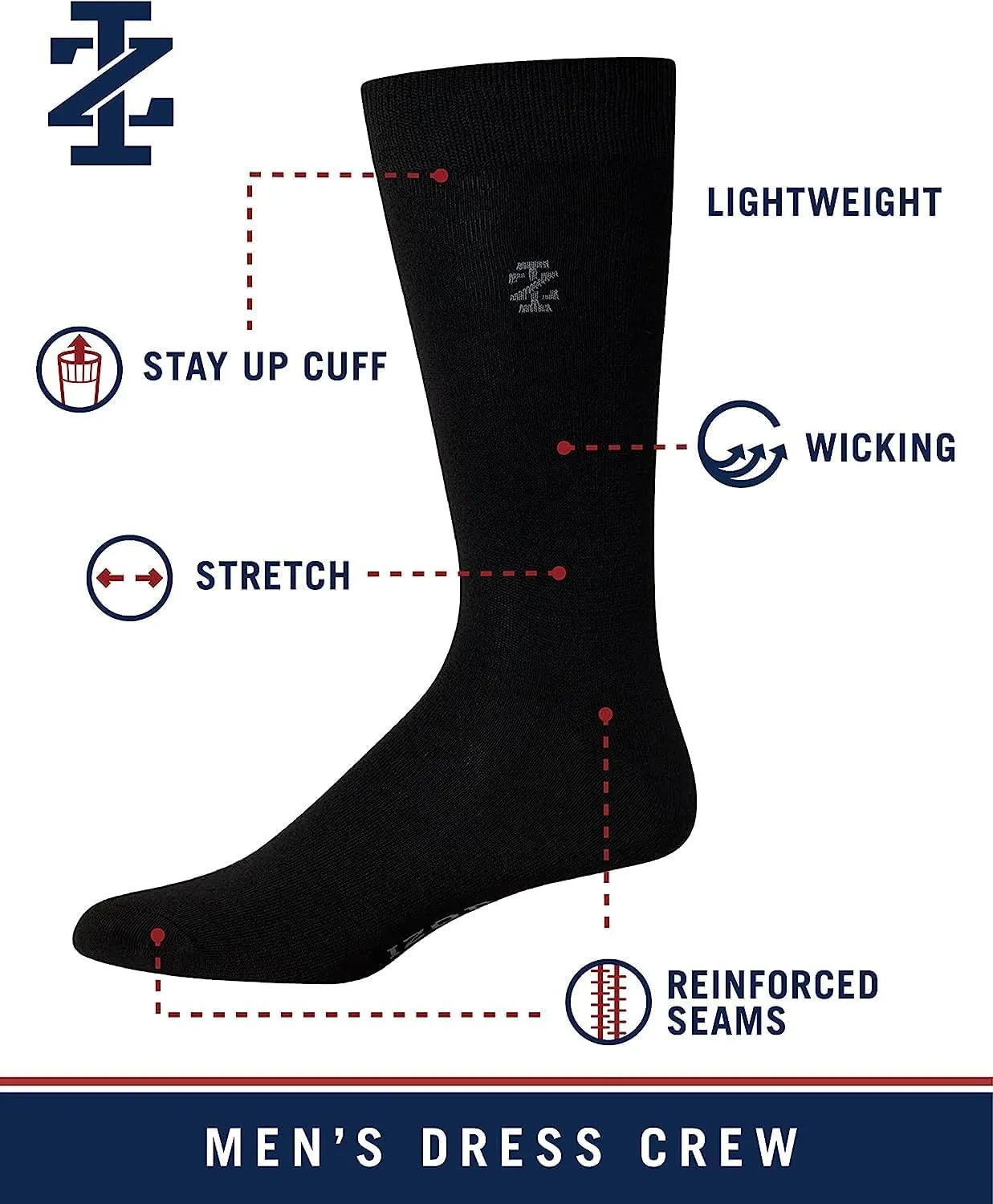 IZOD Men's Dress Socks - 7 Pack Lightweight Comfort Stretch Stay Up Cuff Mid-Calf Crew Socks - Dress Socks for Men (6-12.5)