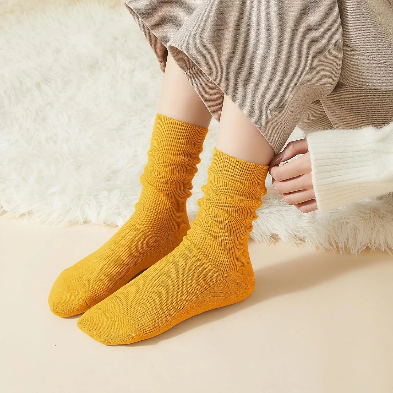 J-BOX 10 pairs Crew Socks for Women Knit Ribbed Cotton Socks Running Athletic